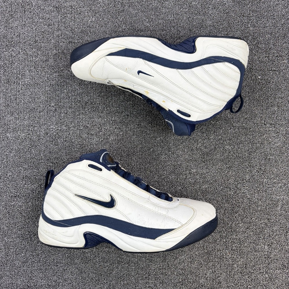 Vtg Nike DBL CLUTCH White & Blue Swoosh Basketball Shoes Sneakers Size 13 US
